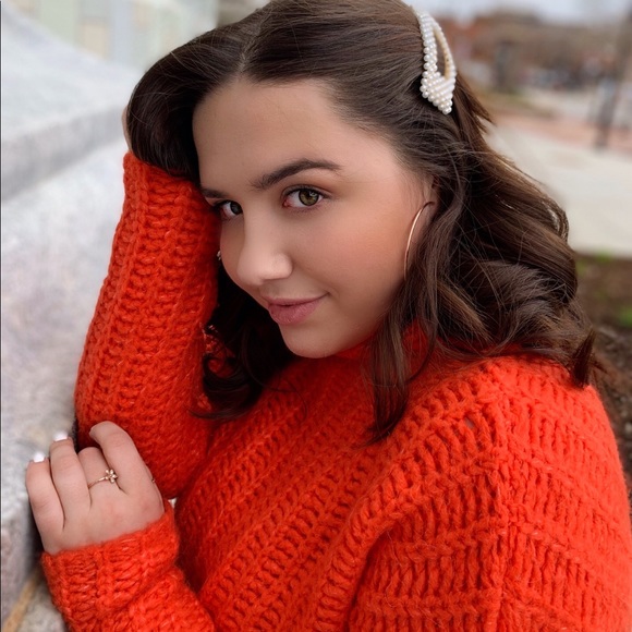 Bright Orange Turtleneck Crop Sweater 